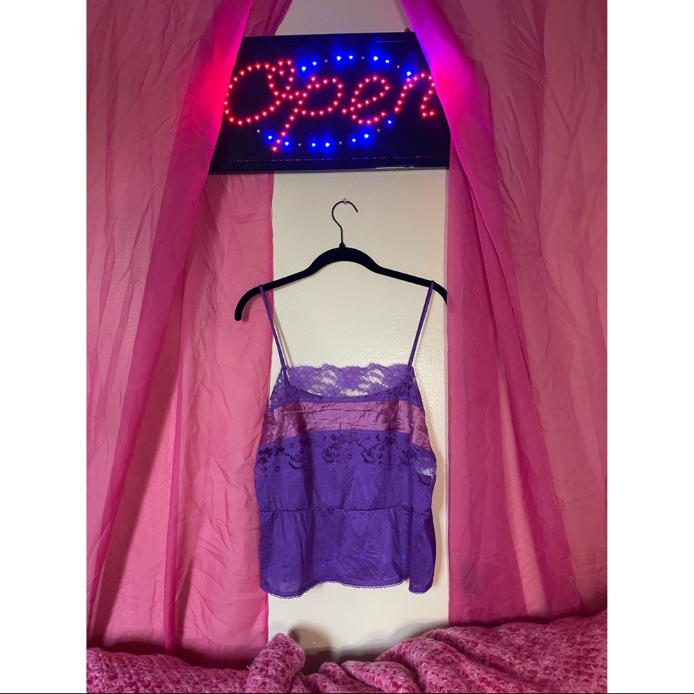 Vintage fuchsia lace slip top